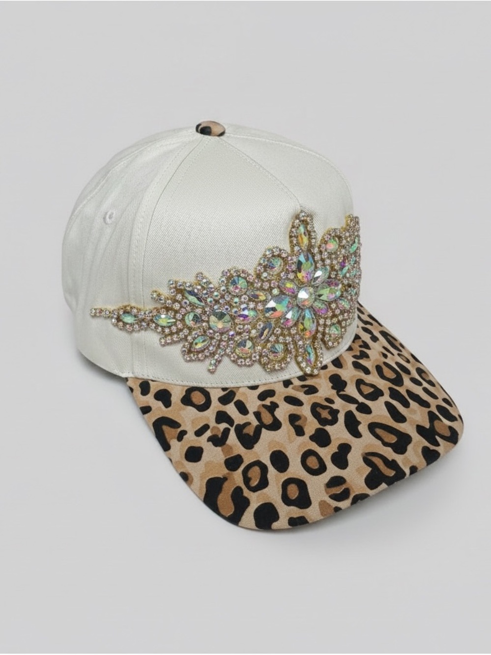 Embellished Leopard Brim Baseball Cap - Cream - Picture 2 of 3